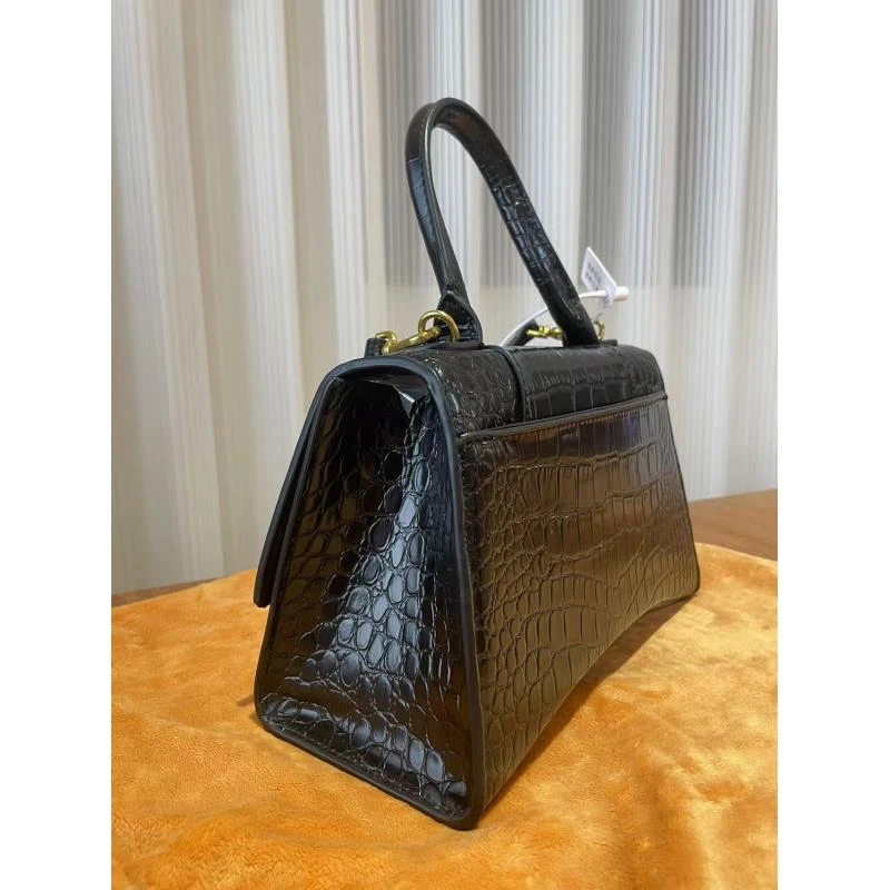 HIRMRIS手工真皮包550653 鳄沙梨黑  梯形sha黑色