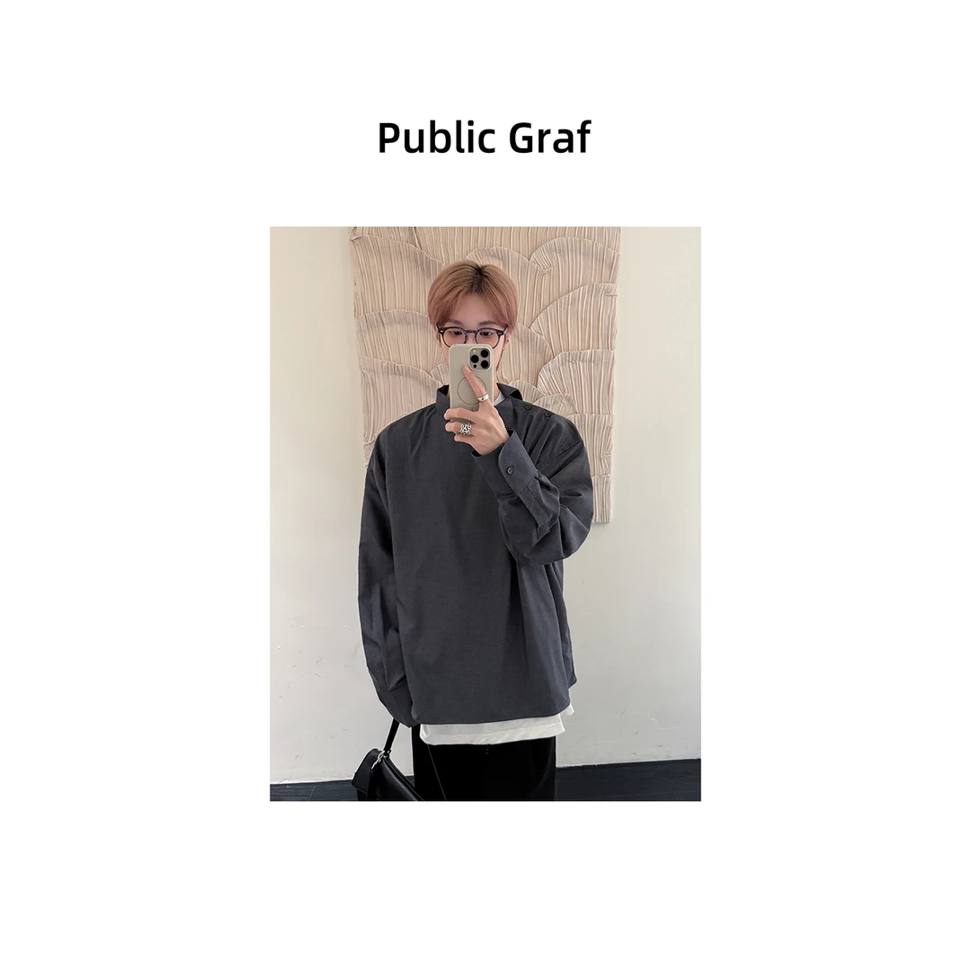 高林凡韩版小立领纯色衬衣设计感侧领高级感简约套头薄款衬衫上衣