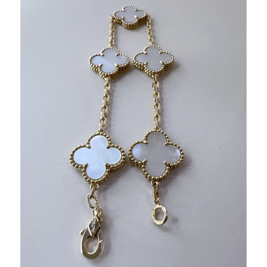 重金瘦花75粗链浅金色18K金白贝母五花手链(顶配版)