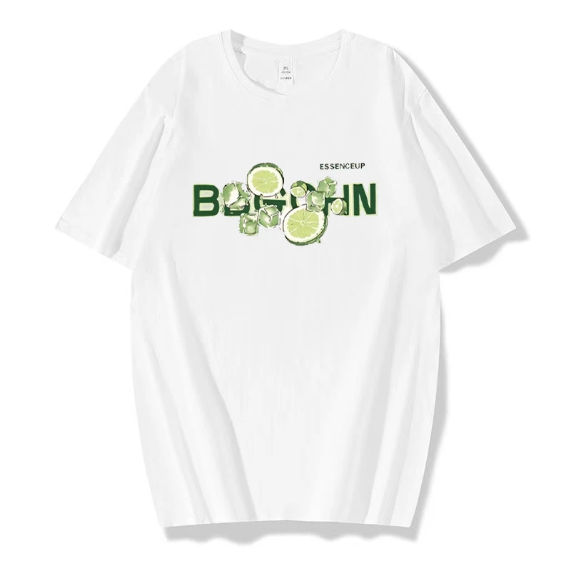 通勤抗皱短款印花休闲风短袖T恤夏季ins休闲情侣白色百搭打底