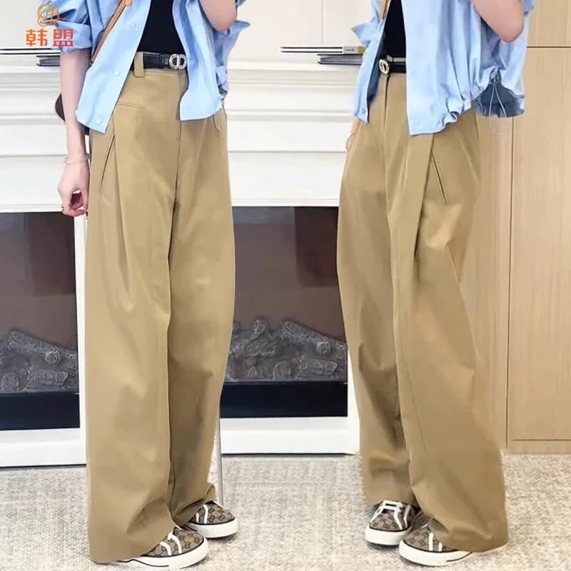 舒柔特风琴裤女2025春季新款高腰显瘦窄版阔腿裤西装裤抗皱休闲裤