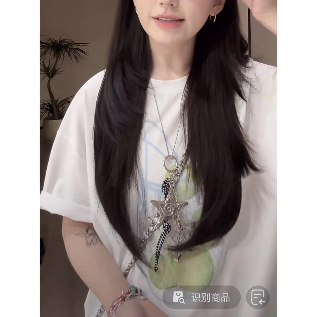 吵吵家清新苹果印花白色宽松T恤53193