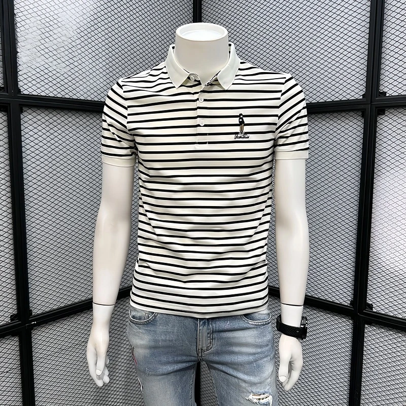 真维斯条纹POLO衫男士夏季潮牌新款短袖t恤修身翻领休闲上衣