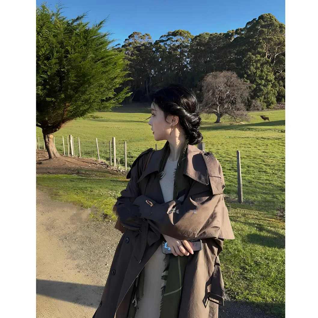 哈曼顿风衣 100匹马棉翻领双排扣长款意式风衣2025