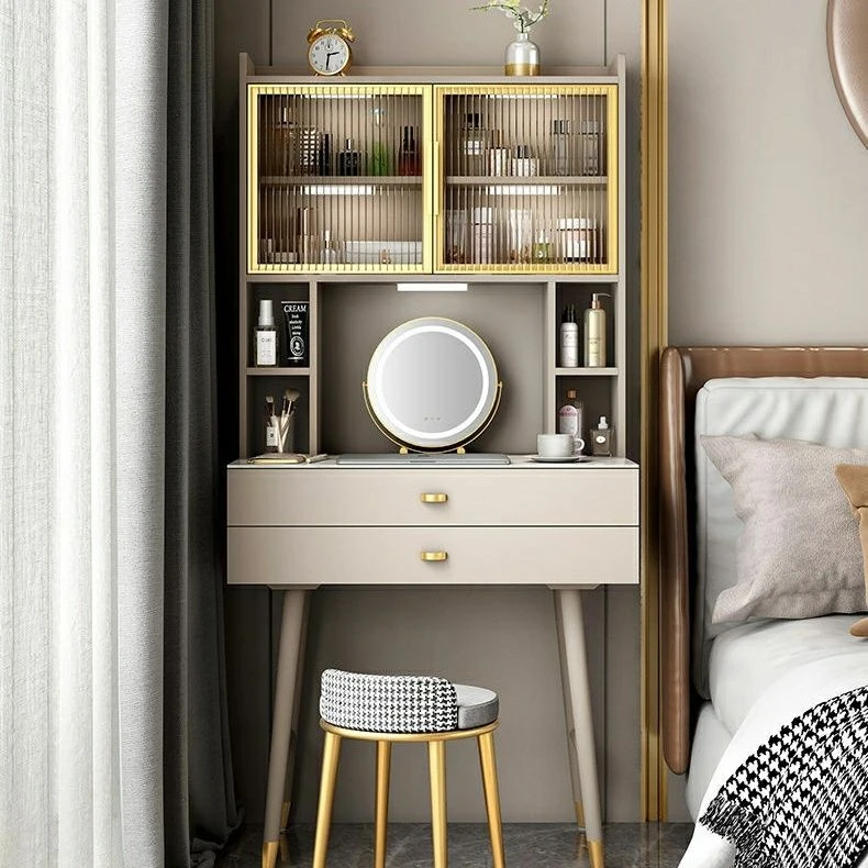 现代简约风实木梳妆台小户型多功能化妆桌家用一体化设计2025新款