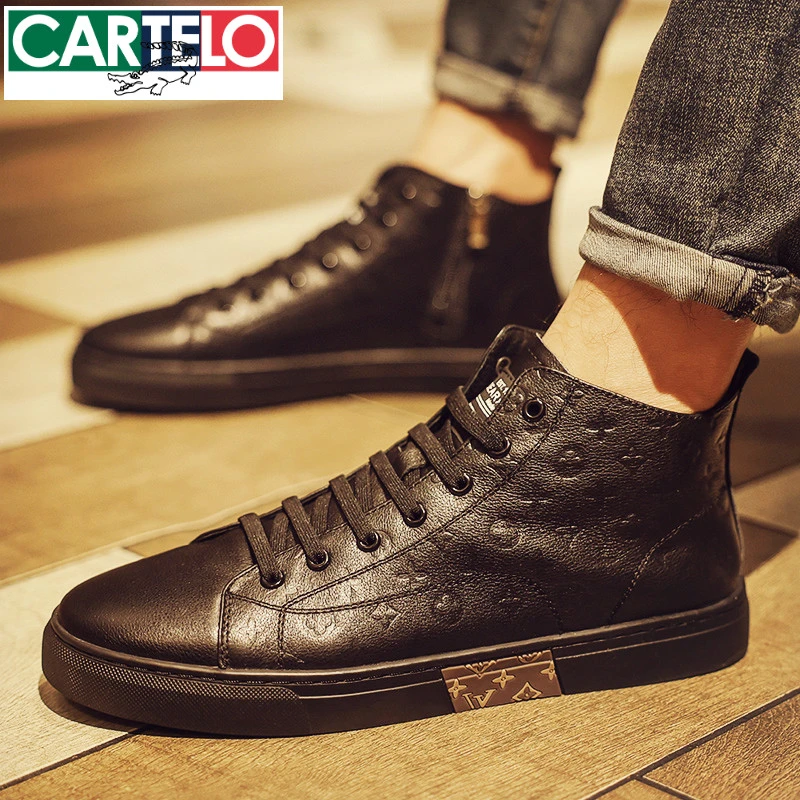 高帮鞋男鞋2025新款冬季轻奢皮质高端休闲鞋子男士马丁靴男款板鞋