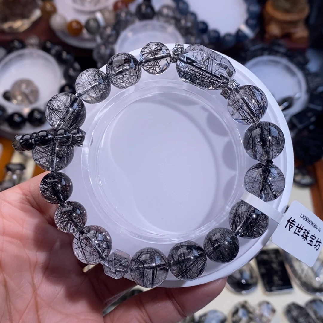 手链未镶嵌水晶黑发晶设计款跑环全透体满发蕾丝