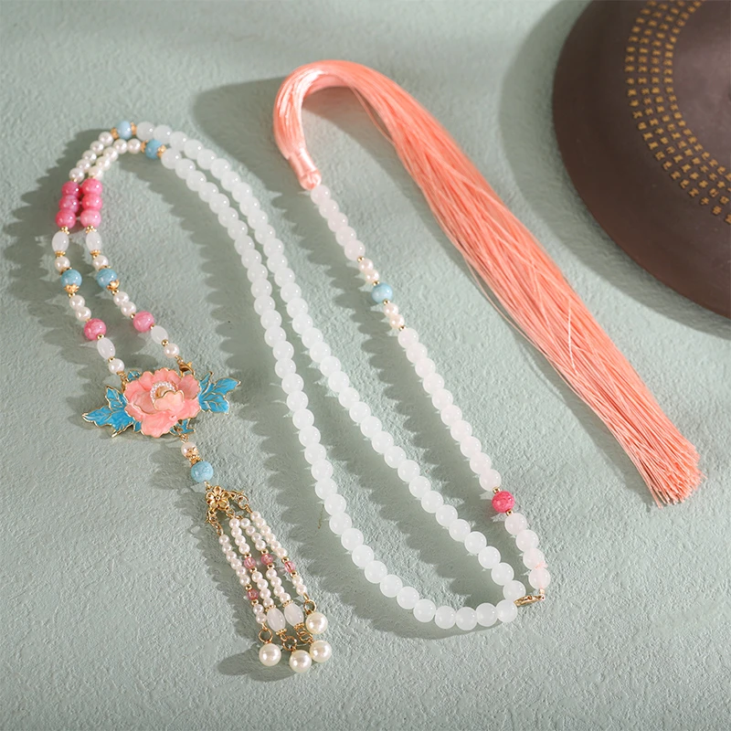 合金玻璃项链 国风牡丹花璎珞背云项链项圈超仙古风汉服旗袍配饰