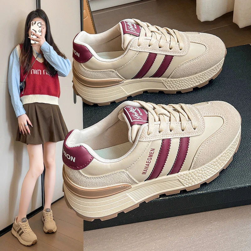 2025春季新款德训阿甘鞋女厚底百搭休闲运动鞋增高软底老爹鞋