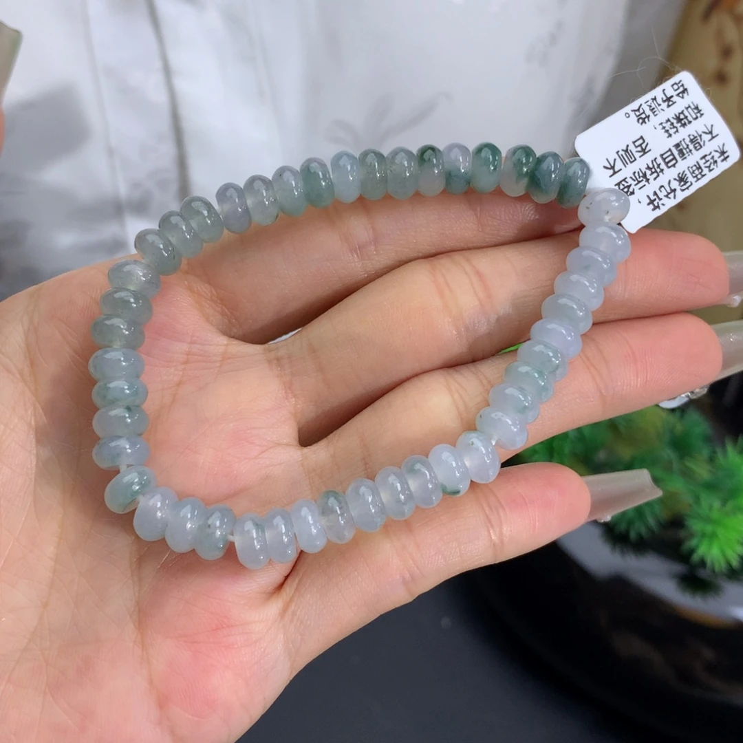 未镶嵌手链翡翠卡6.9冰胶蓝飘花算盘手串
