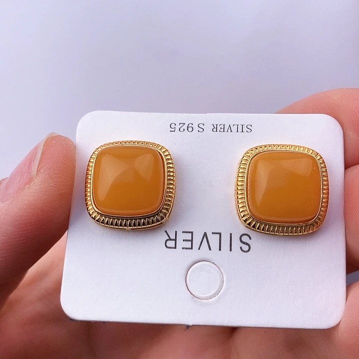 蜜蜡耳饰银S925镶嵌耳饰