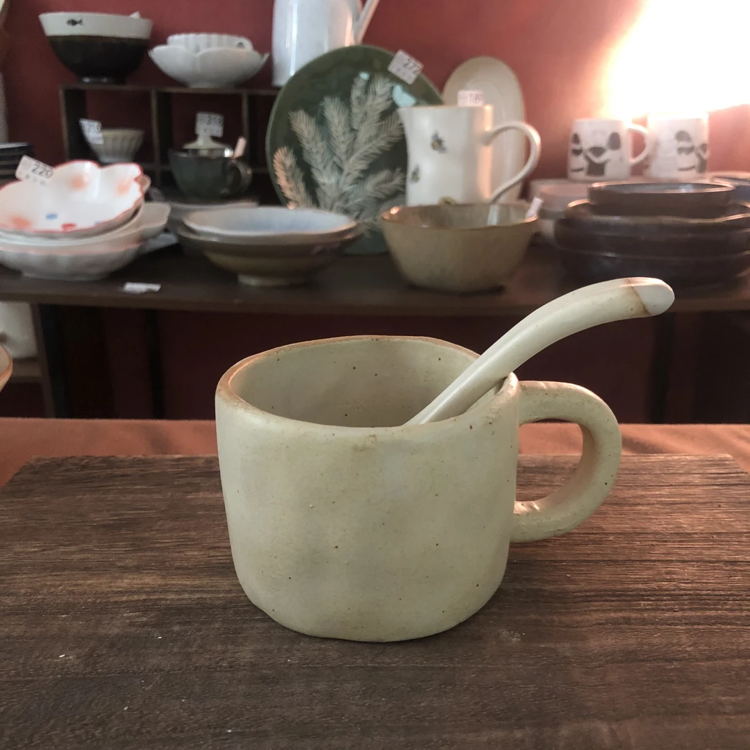 516粗陶系列咖啡杯家用喝水杯带把马克杯带勺子 手工拉胚主人杯