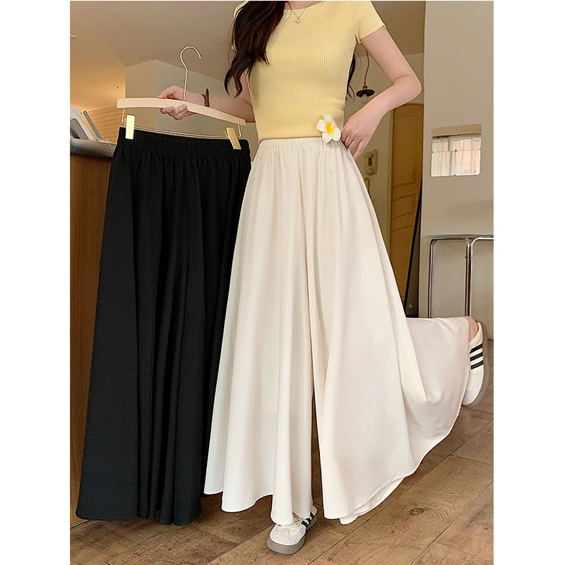 2025夏季新款夏装胖mm大码女休闲百搭松紧腰垂坠感显瘦阔腿裙裤