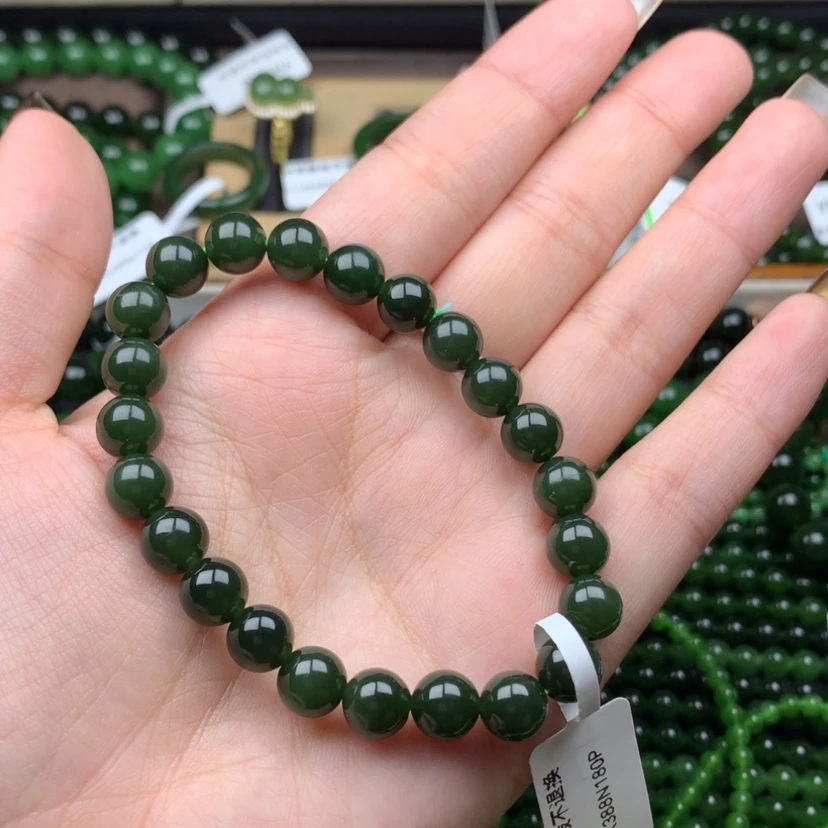 【闪购商品】未镶嵌手串和田玉（碧玉）8m清货菠菜绿无黑捡漏