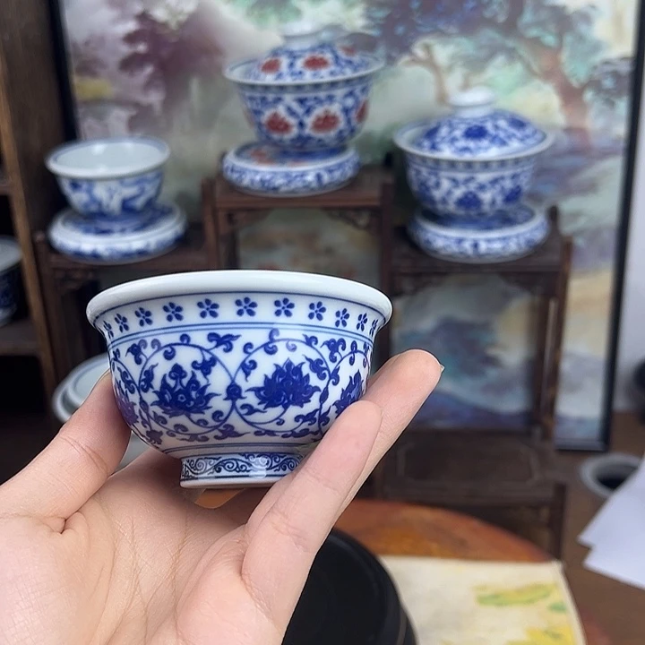 陶杯子青花缠枝莲小压手