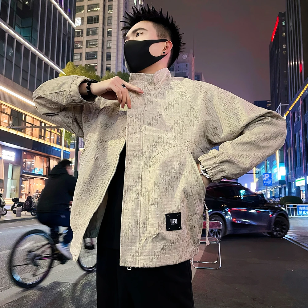 高级感外套男款春秋季字母修身夹克2025新款潮牌时尚休闲痞帅男装