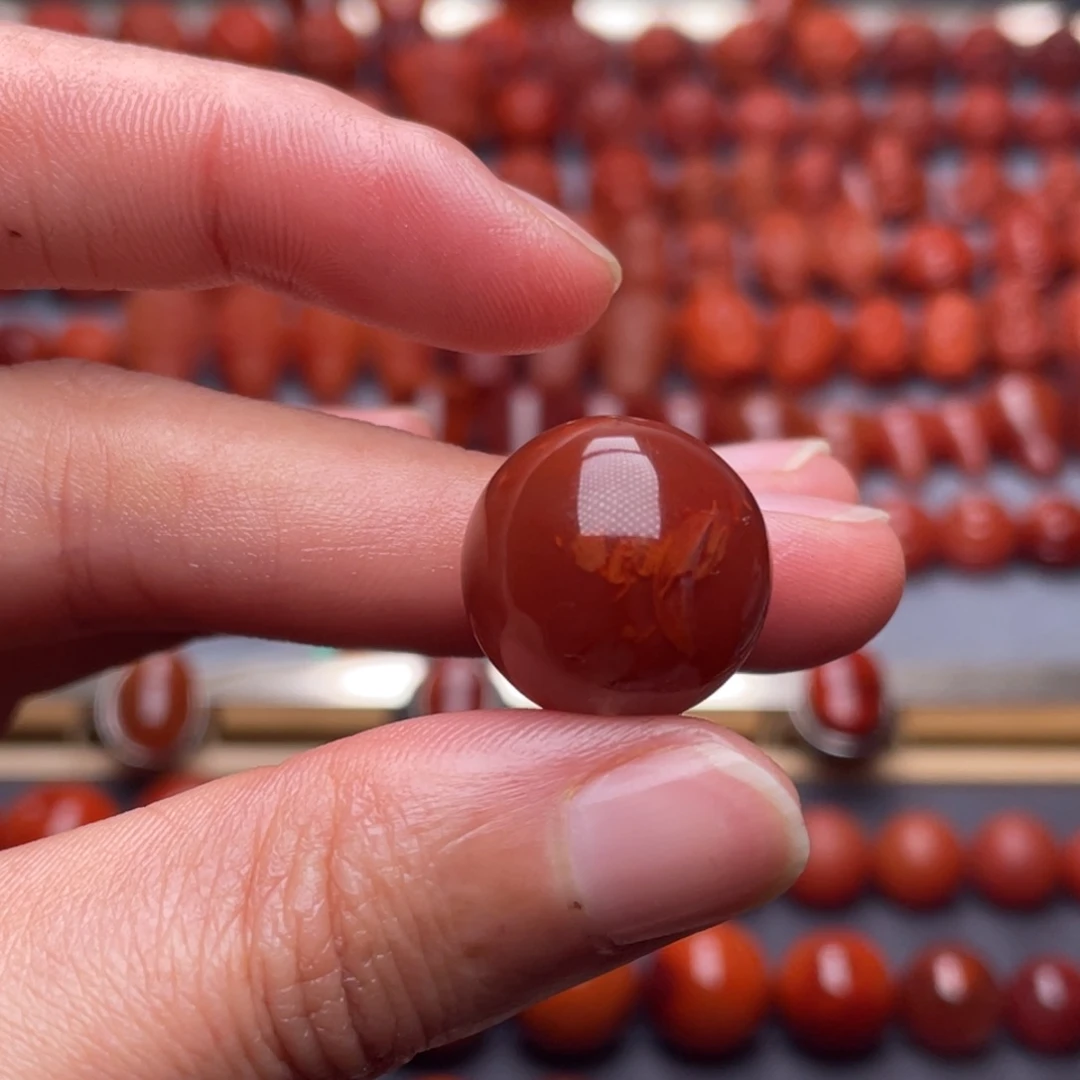 南红玛瑙未镶嵌其他W17瓦西玫红火焰纹圆珠微瑕