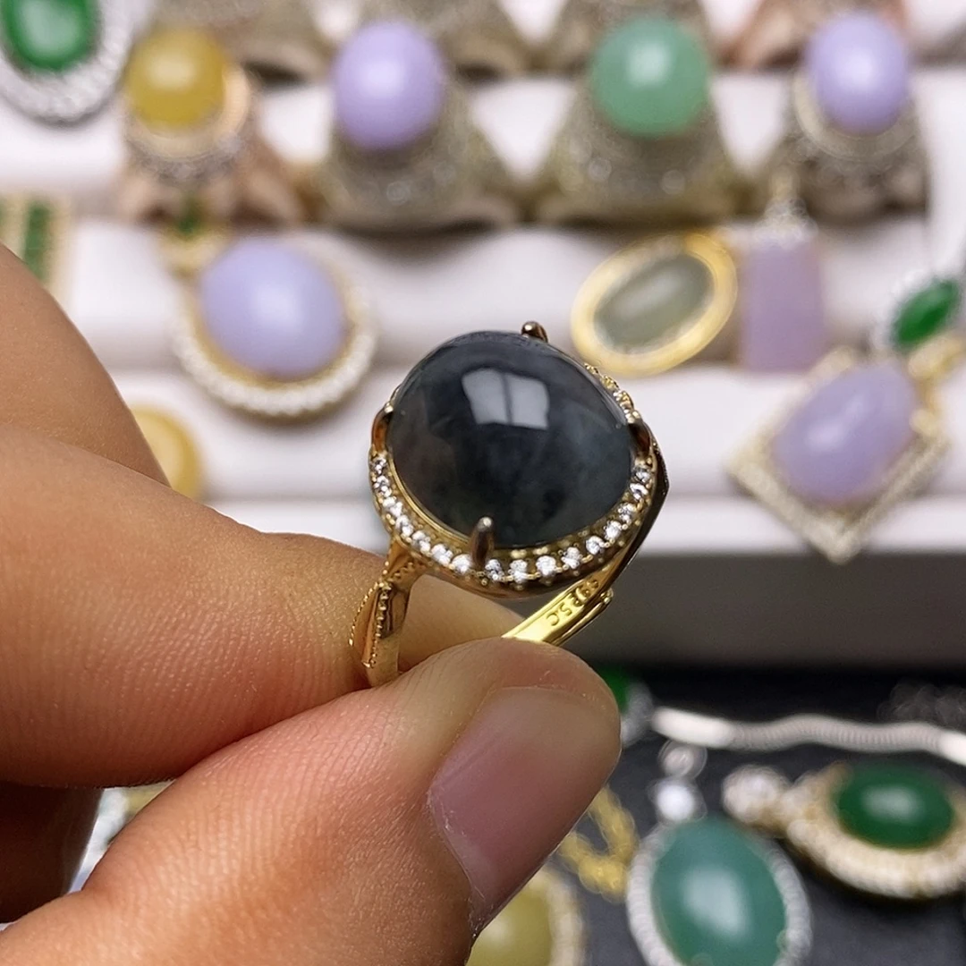 翡翠银S925镶嵌戒指/0033