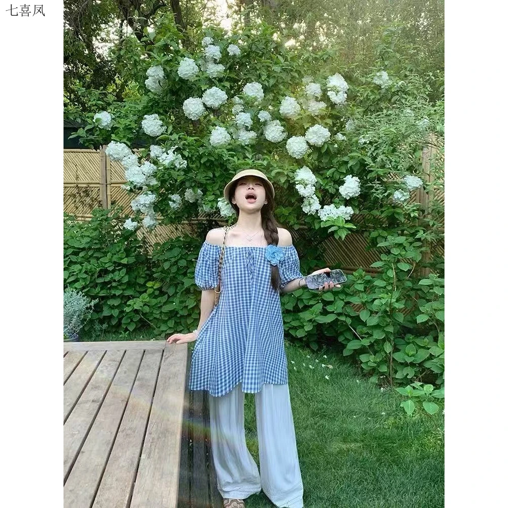 夏季新款宽松短款质子泡泡袖字型女裙子
