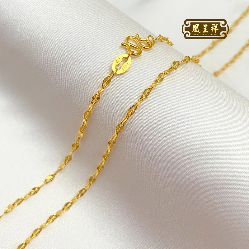 链子足银 999金色雪花链M扣设计车花工艺百搭锁骨链足银项链女