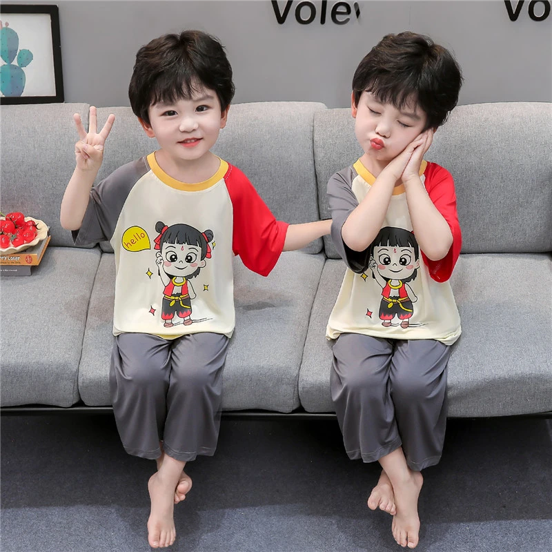 男童夏季睡衣薄款儿童宝宝莫代尔卡通可爱哪吒居家空调服套装夏天