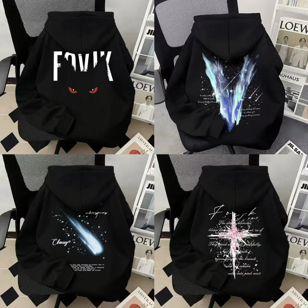 重磅加绒加厚美式复古高街印花连帽卫衣男女同款秋冬新款潮牌外套