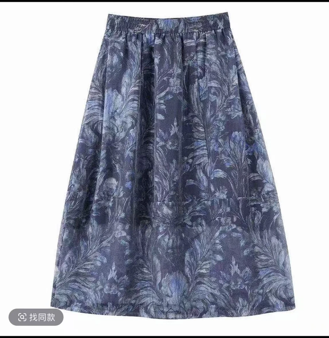 杨姐家 夏季新款高品质天丝亚麻鸢尾花花包裙 百搭洋气上档次女