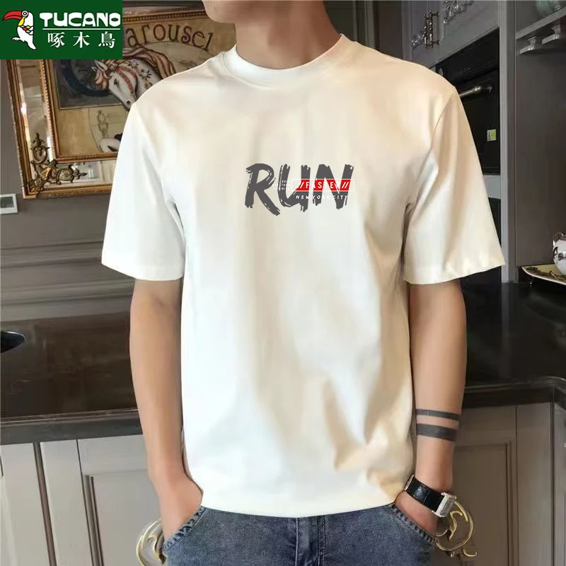 啄木鸟男士圆领t恤短袖夏季时尚休闲韩版潮流男装ins打底衫