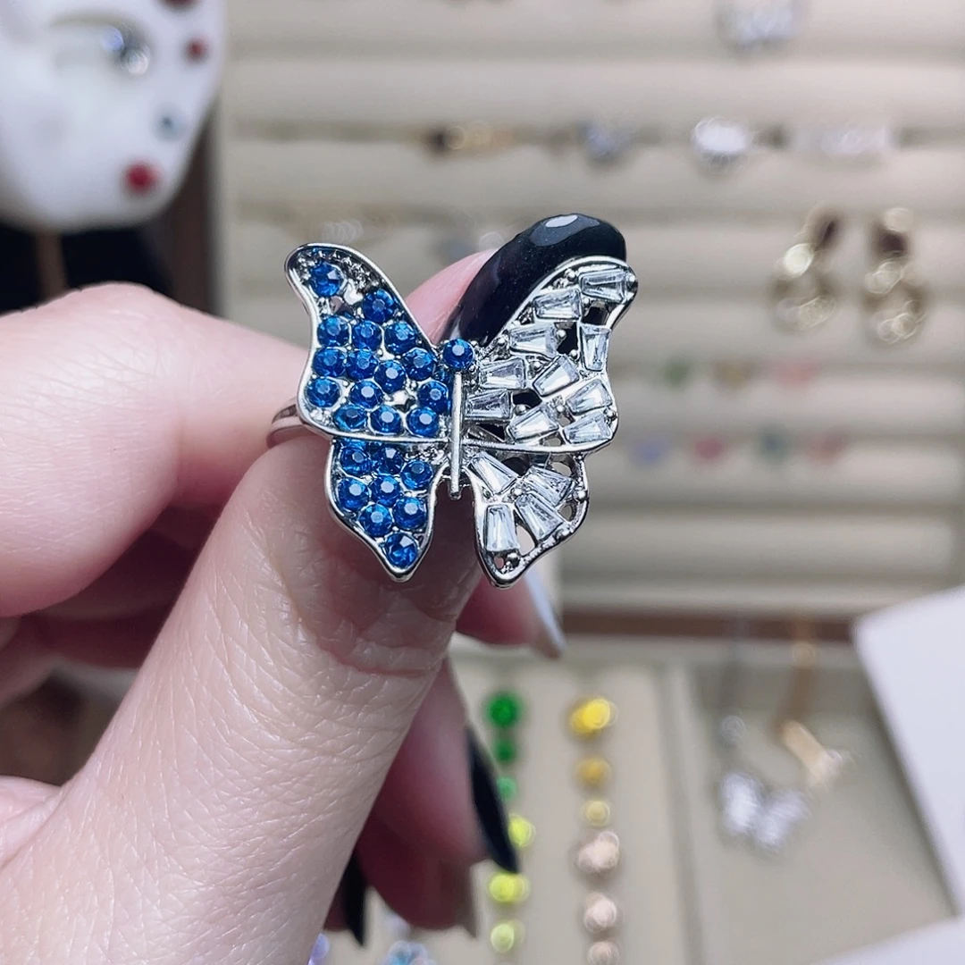 锆石钛钢大蝴蝶开口戒指