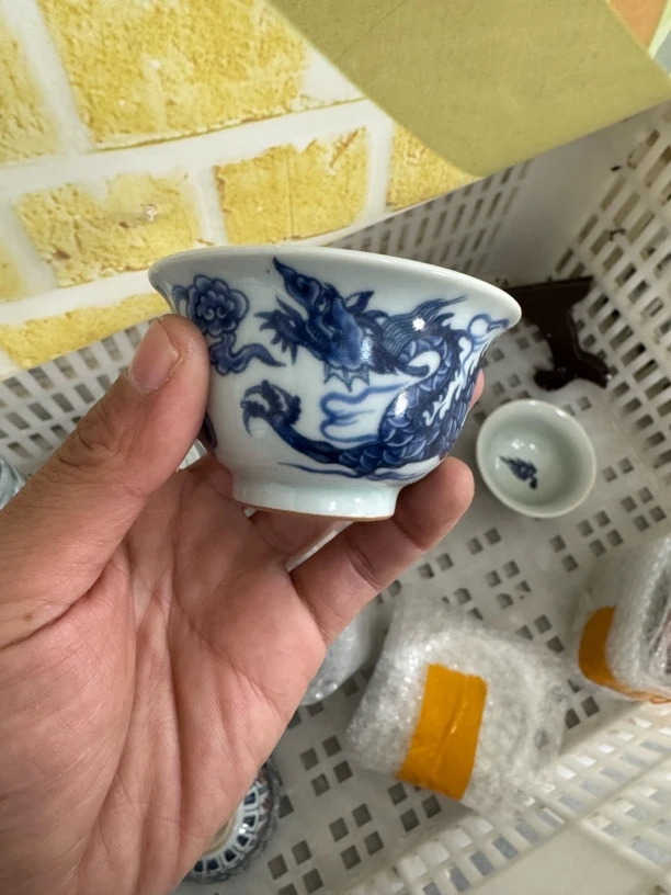 景德镇青花铠甲龙客杯40cc