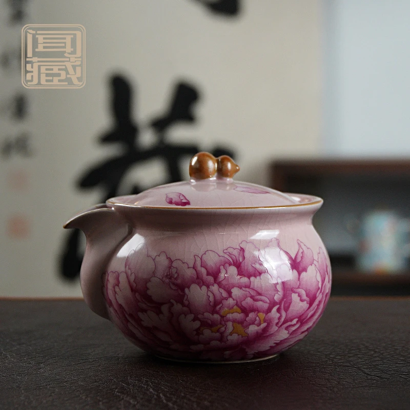 瓷也万花牡丹手抓壶