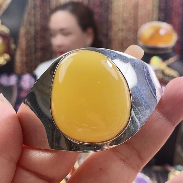 银S925镶嵌琥珀手镯手镯