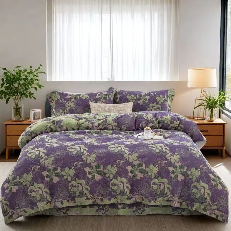 【娟儿专属】轻奢复古欧式柔磨毛加厚双层纱四件套--【风华绝代紫气】