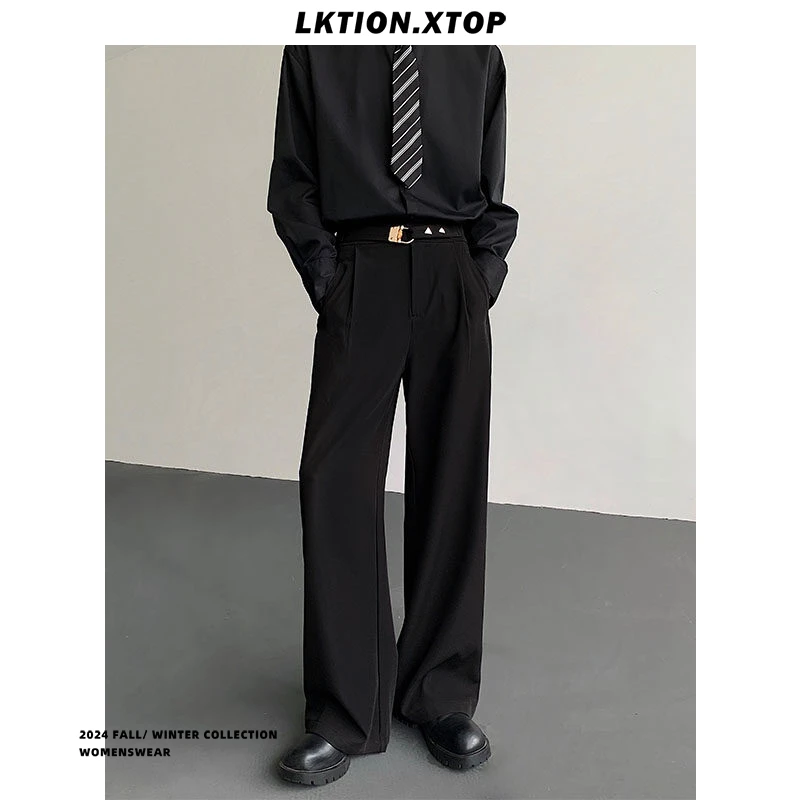 男生夏季穿搭黑色高级感裤子直筒休闲宽松大码痞帅垂感西装裤显瘦