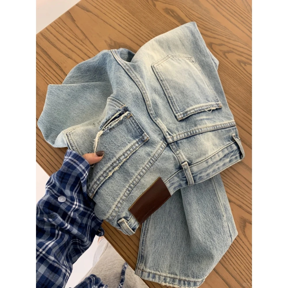 美式复古简约设计感水洗牛仔裤女2025春夏新款高腰显瘦垂感直筒裤