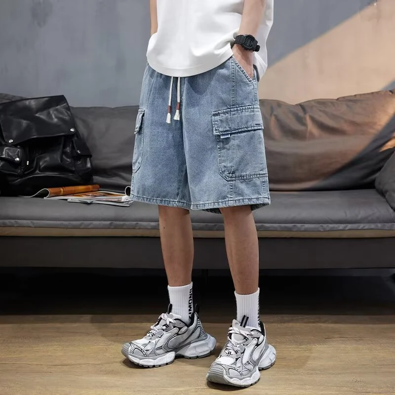 夏季薄款工装牛仔短裤短款裤子男士宽松美式复古潮流休闲五分裤男