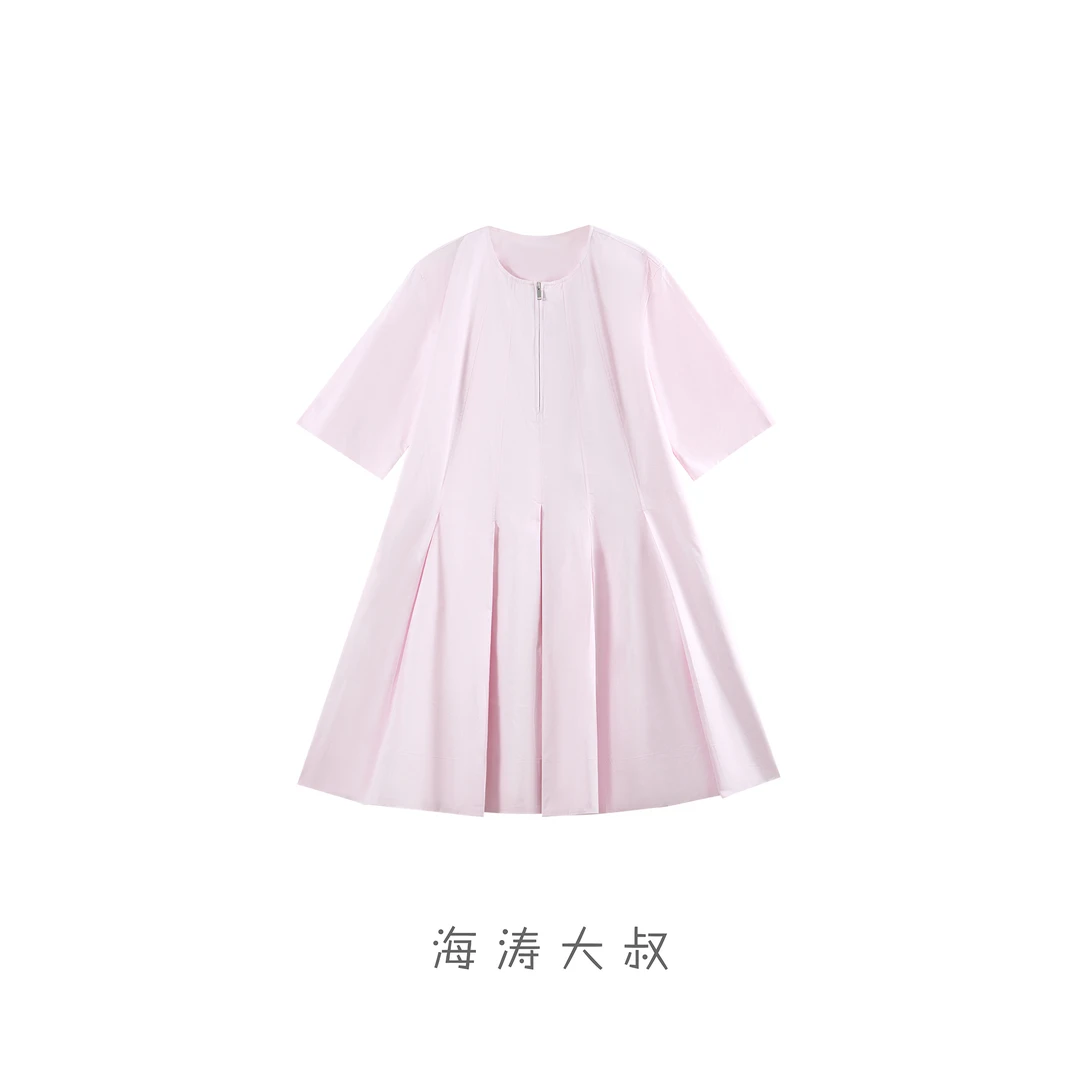 【海涛大叔】「懒人褶学」CS款拉链捏褶纯棉短款连衣裙DXM2598