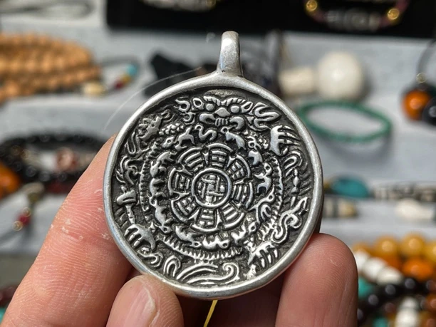 铜吊坠 纯手工制作八卦牌