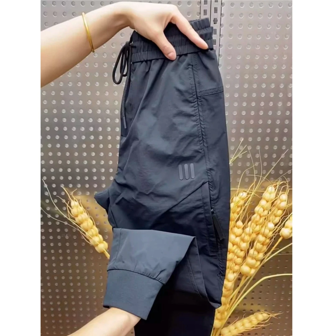 高档夏季薄款男士户外工装裤拉链装饰速干休闲裤松紧腰潮男小脚裤