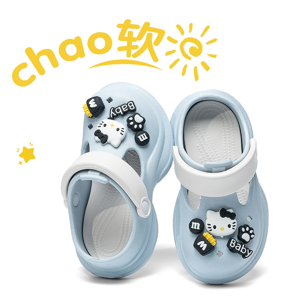 HelloKitty童鞋洞洞鞋沙滩鞋厚底一脚蹬2025新款夏季时尚包头轻便