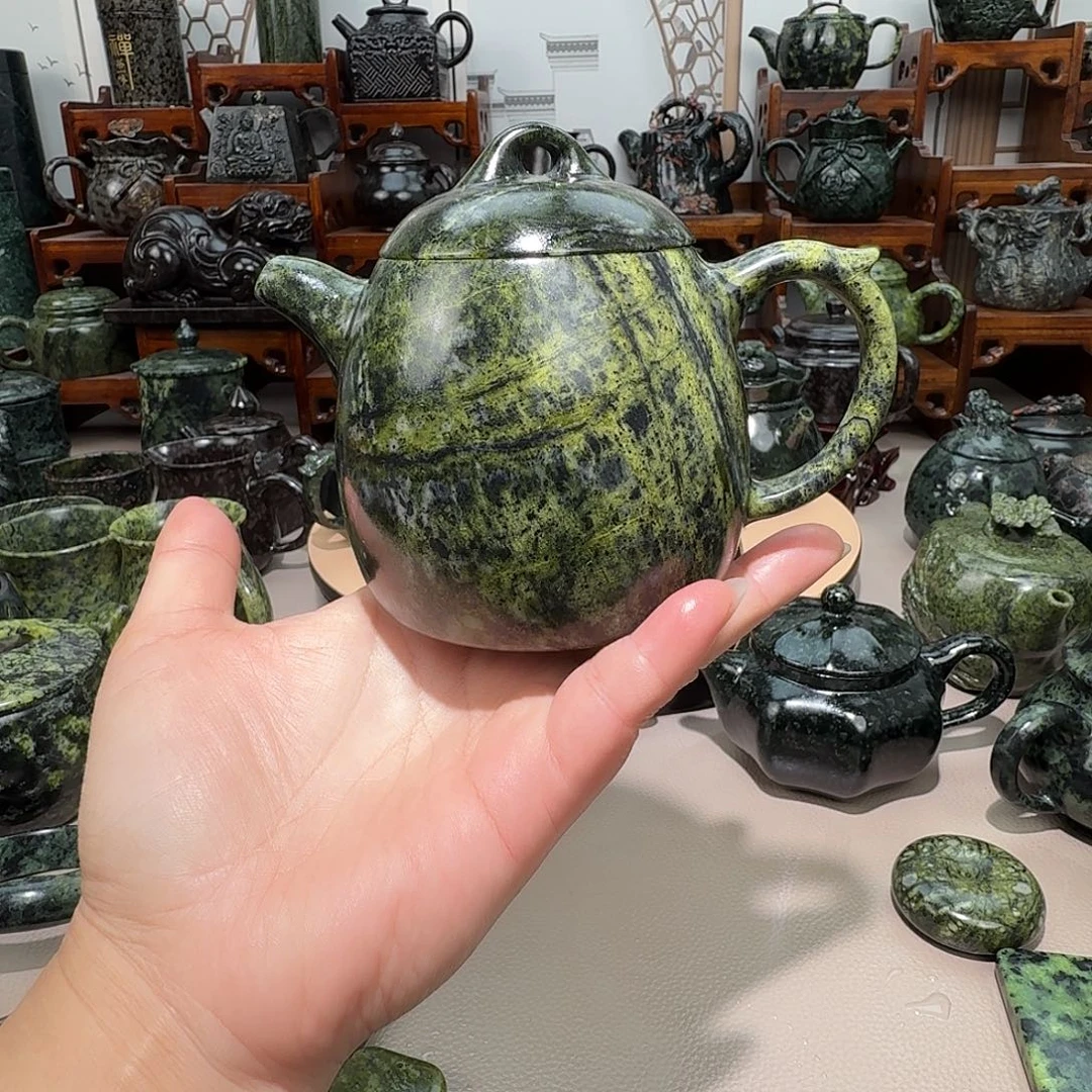 *****蛇纹石玉未镶嵌藏玉药王精美茶壶
