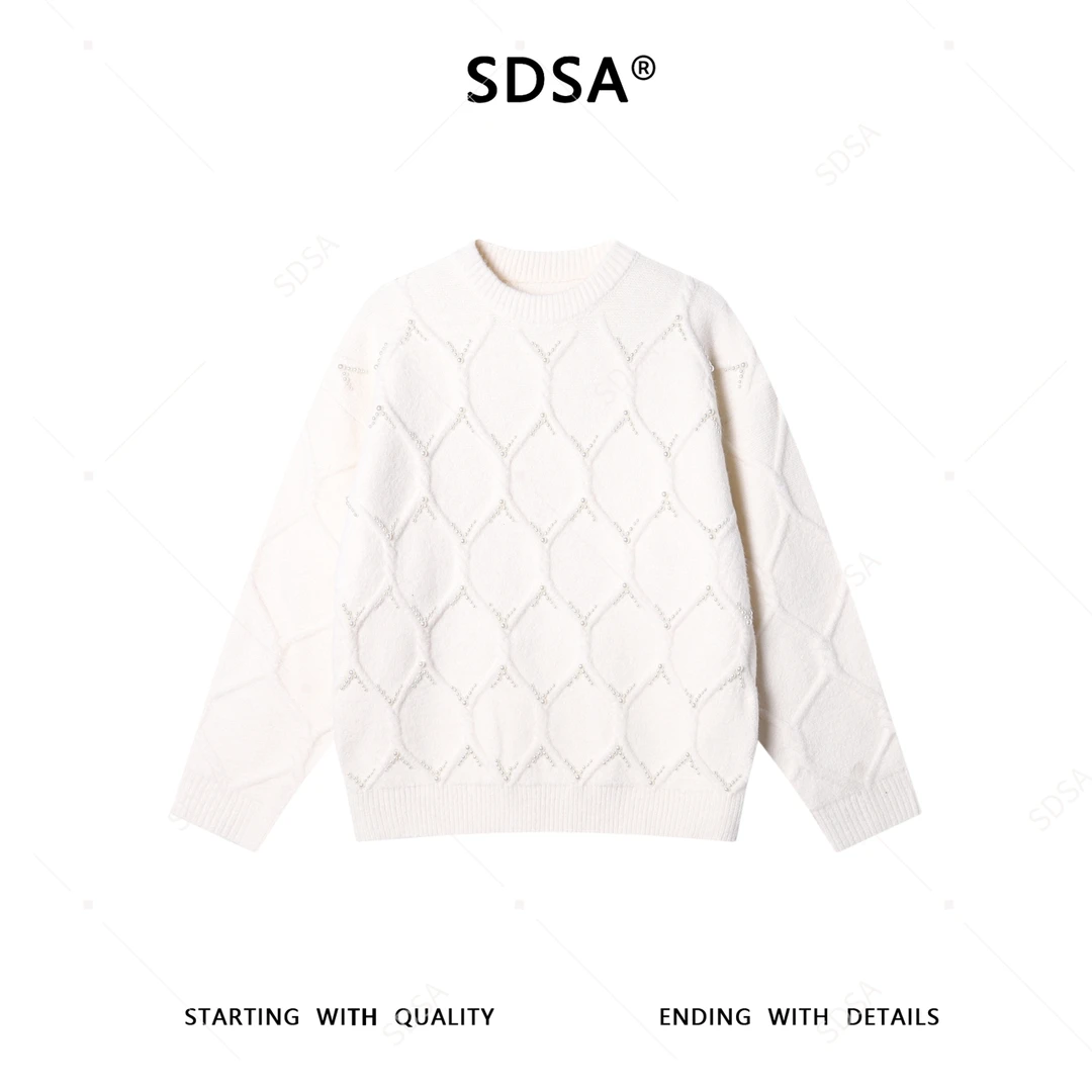 SDSA男士秋冬新款痞帅男装慵懒风菱形珠子设计圆领毛衣百搭宽松