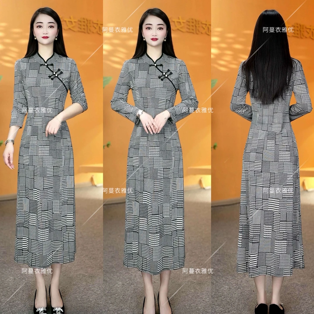 【衣雅严选】8082-1443#新款百搭简约款面气质显瘦盘扣旗袍连衣裙