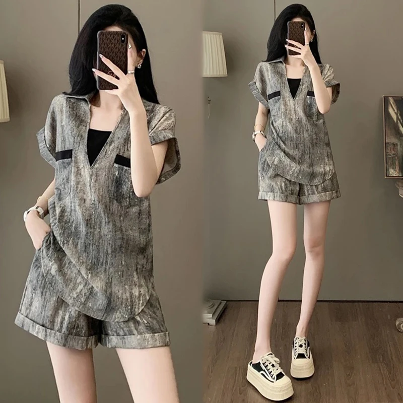 女装夏装短袖短裤套装2025新款显瘦时尚洋气休闲运动两件套气质