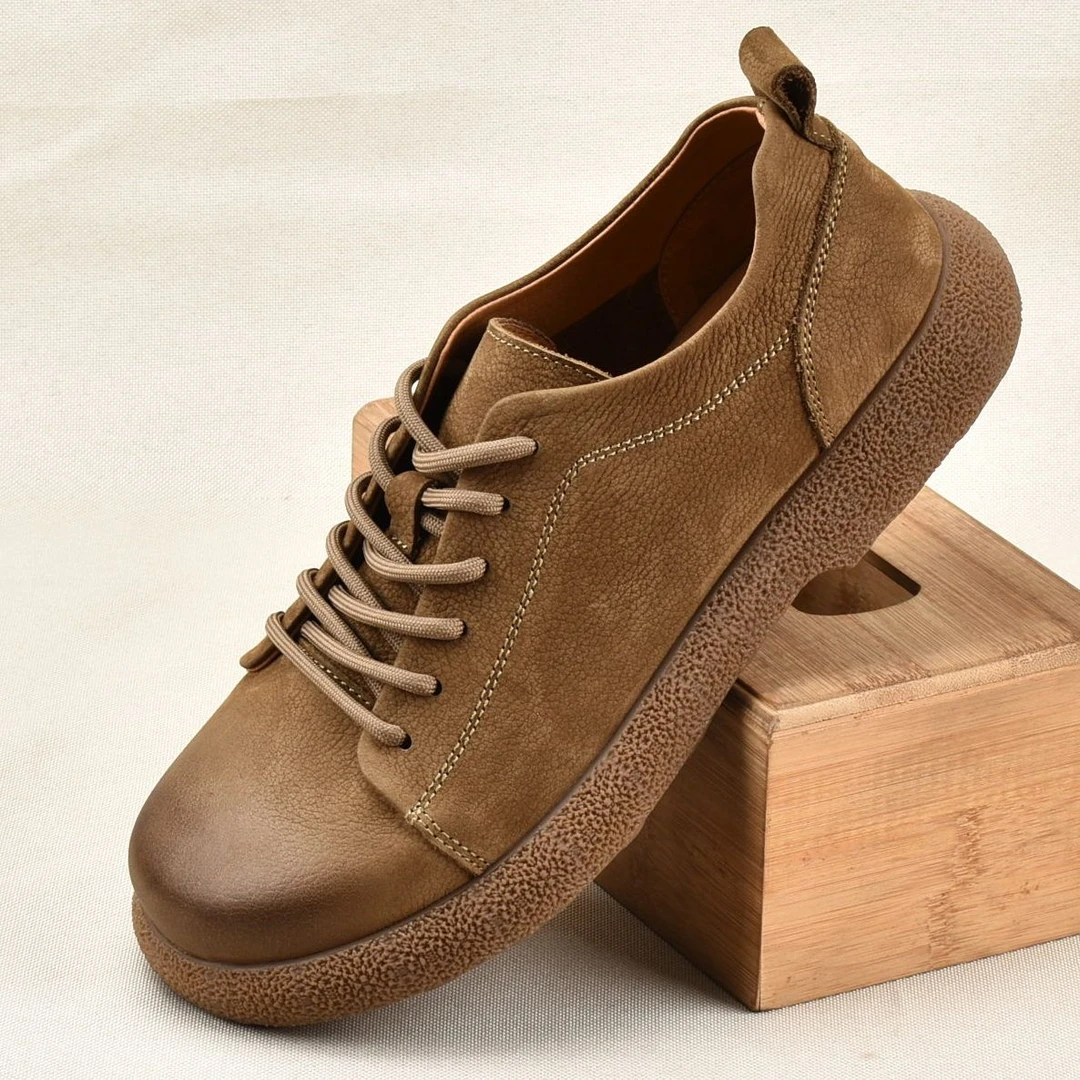 春季新款宽头男磨砂皮鞋系带休闲复古潮流百搭软皮软底透气男单鞋