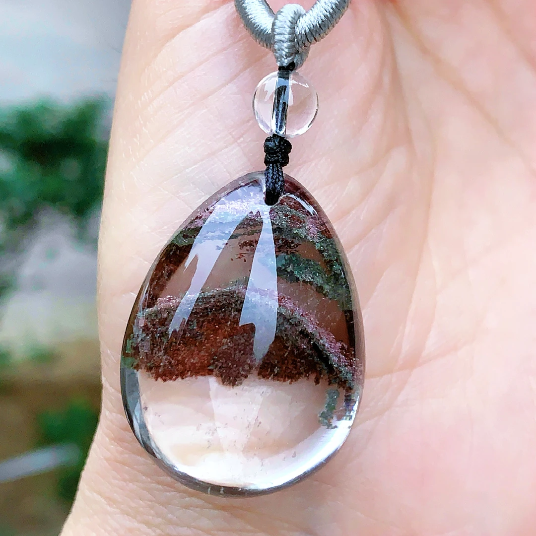 东海水晶天然彩幽灵水晶水滴吊坠毛衣链平安项坠男女款聚宝盆饰品