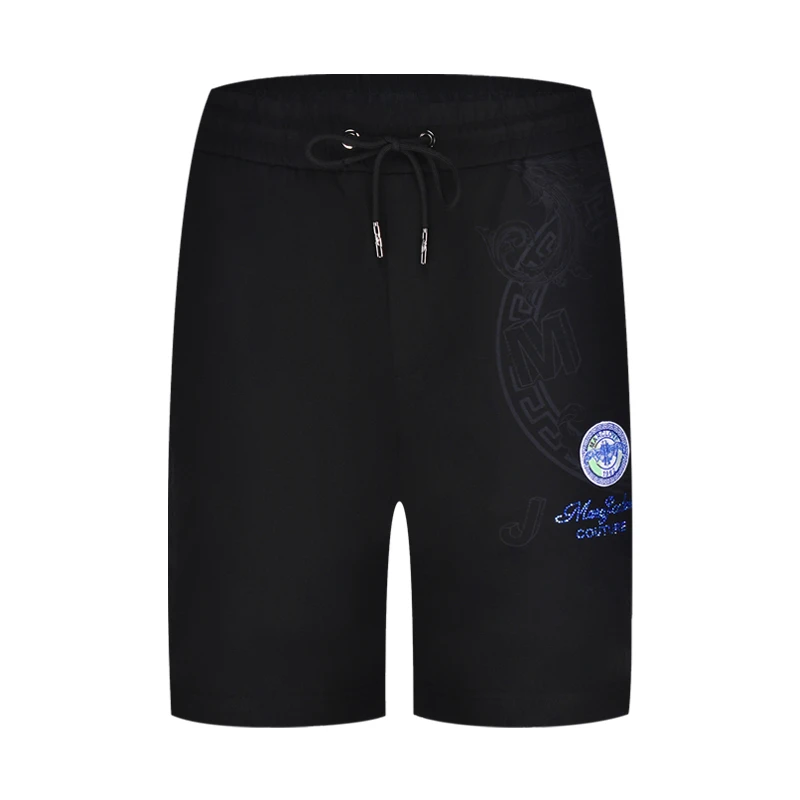 JEDOSS/爵迪斯黑色裤子男款夏季新款简约蓝色章仔刺绣针织中裤383