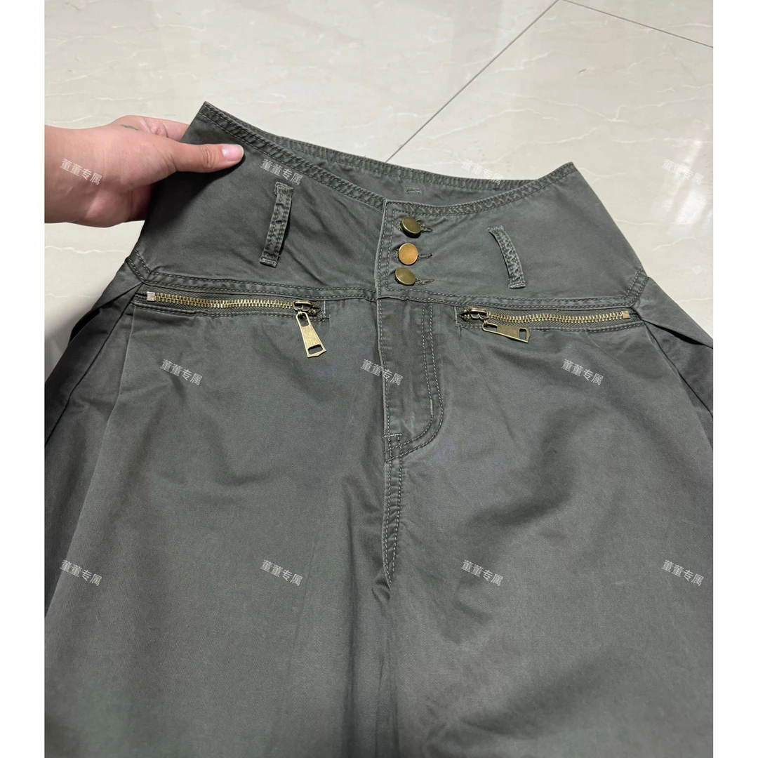 2025夏季新款美式设计感中高腰3扣牛仔弯刀裤-8812