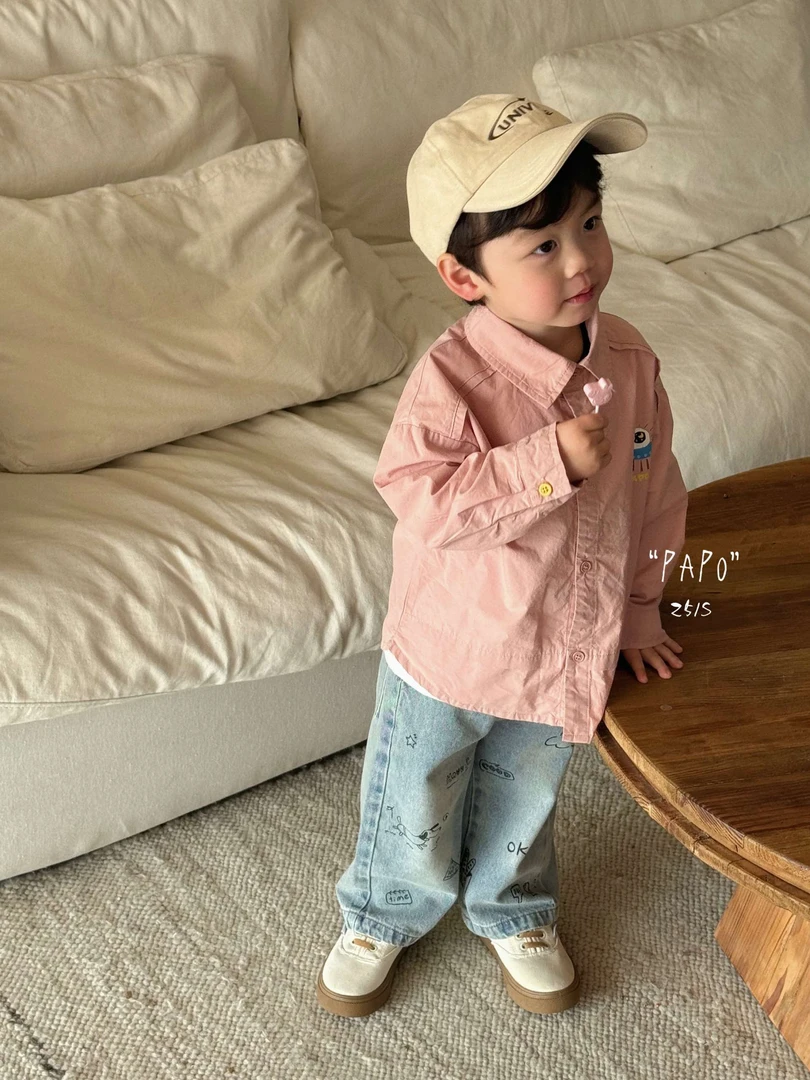 【papo  8019】2025年春款涂鸦卡通男童牛仔裤