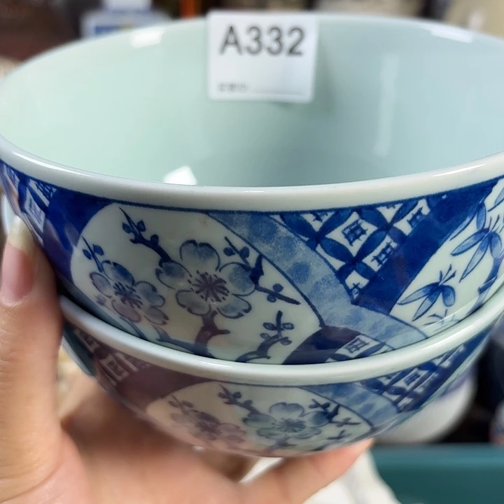 ③***吖闪给晓虎吖姐姐青花大面碗一对